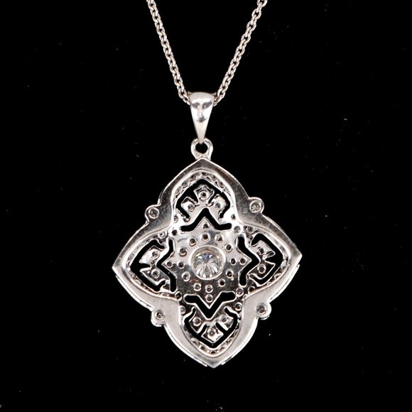 18891 Diamond Pendant 14K White Gold 0.80ct Round Quatrefoil Clover Shape 18" - Picture 3 of 5